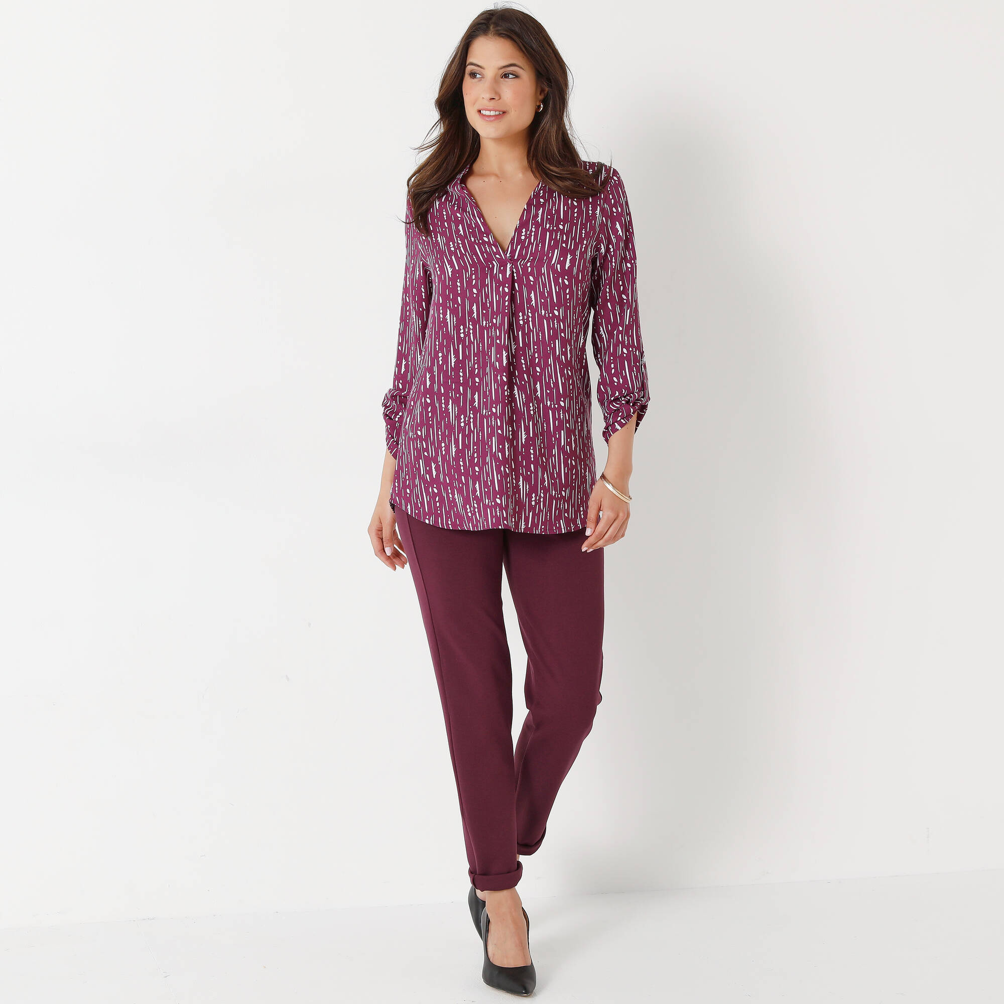 Blouse imprim graphique col tunisien crpe - Blancheporte 9$