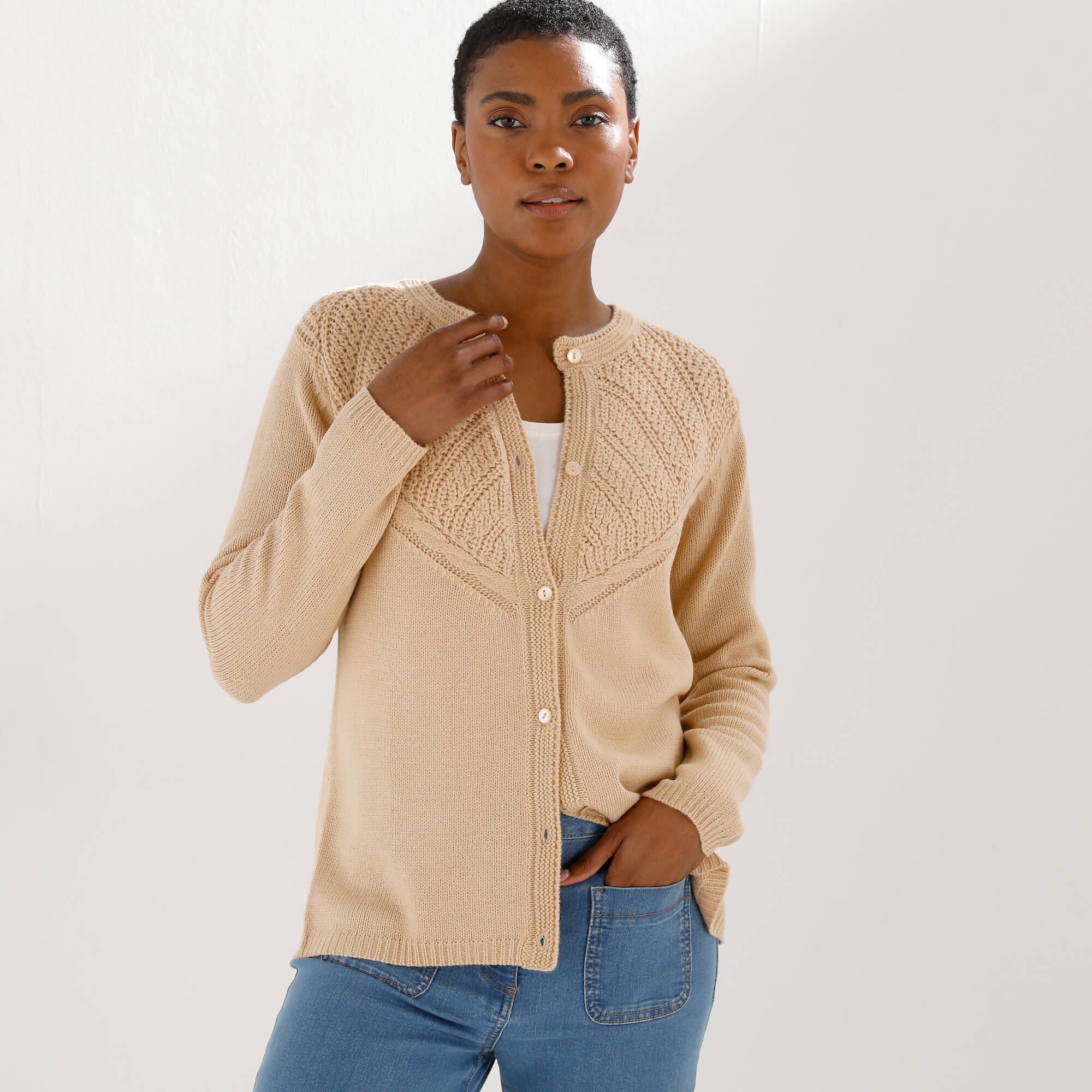 Gilet Boutonné, Maille Fantaisie - Blancheporte