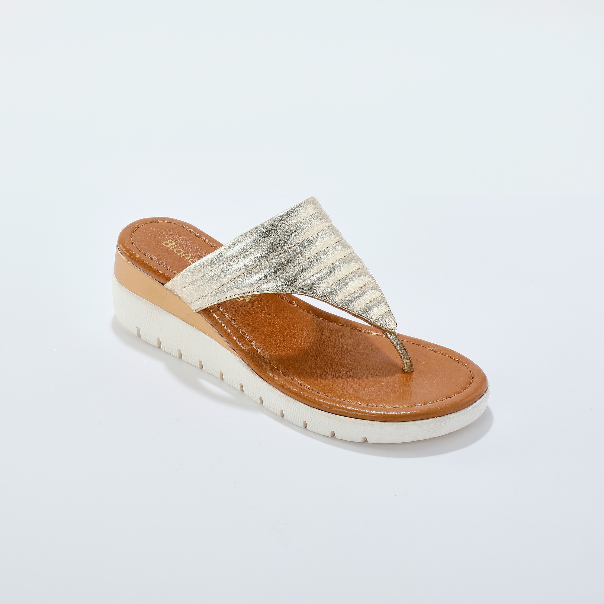 Mules Entre-doigt Compensées Cuir Matelassé - Blancheporte