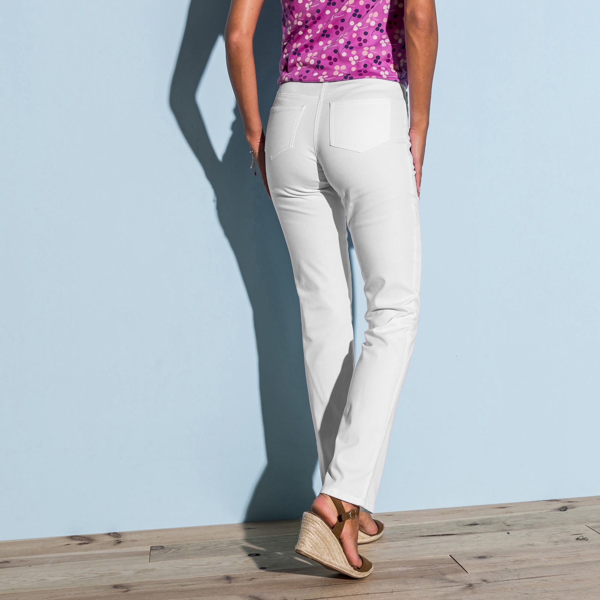 Pantalon effet ventre plat coton extensible