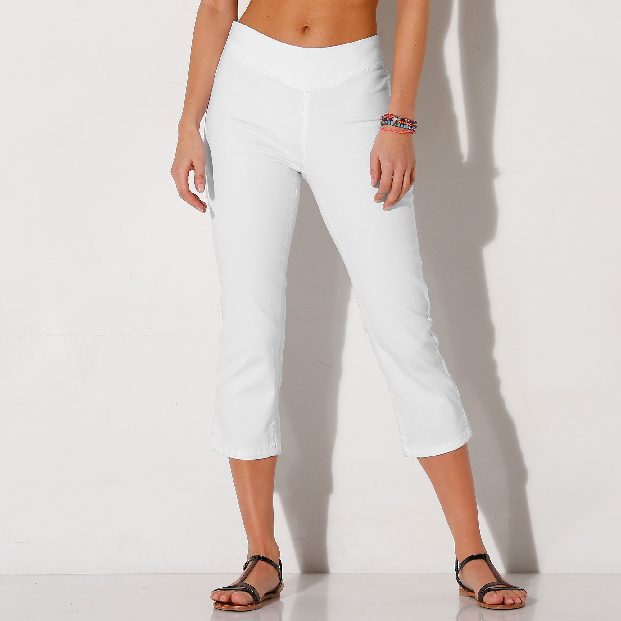 Pantacourt toile stretch effet ventre plat blanc Blancheporte