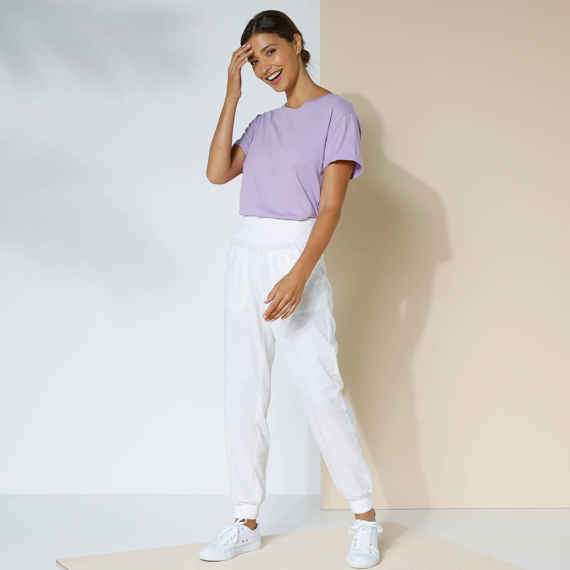 Pantalon blousant taille lastique lin coton - Blancheporte 23$