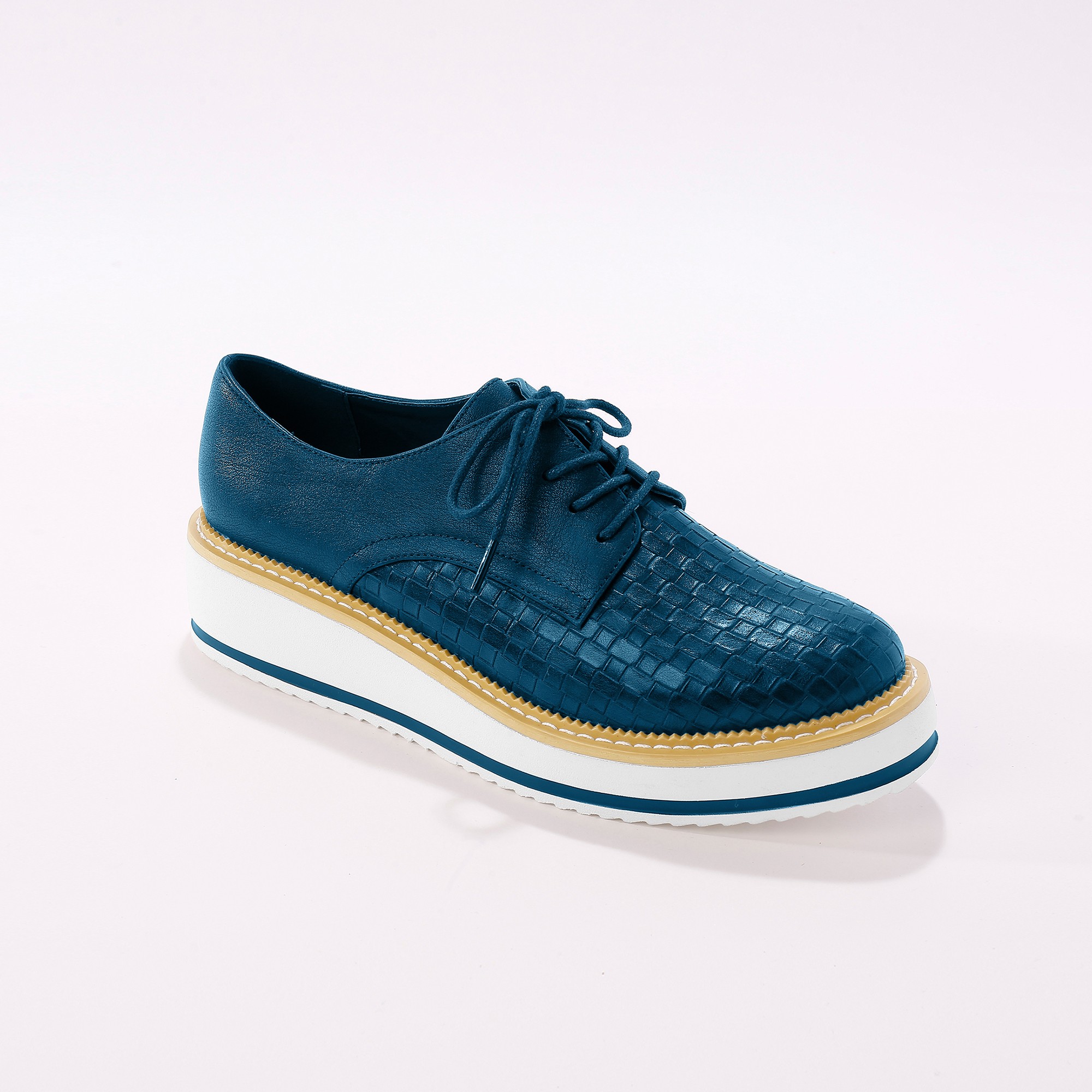 Derbies Compensées Effet Tissé - Marine - Blancheporte