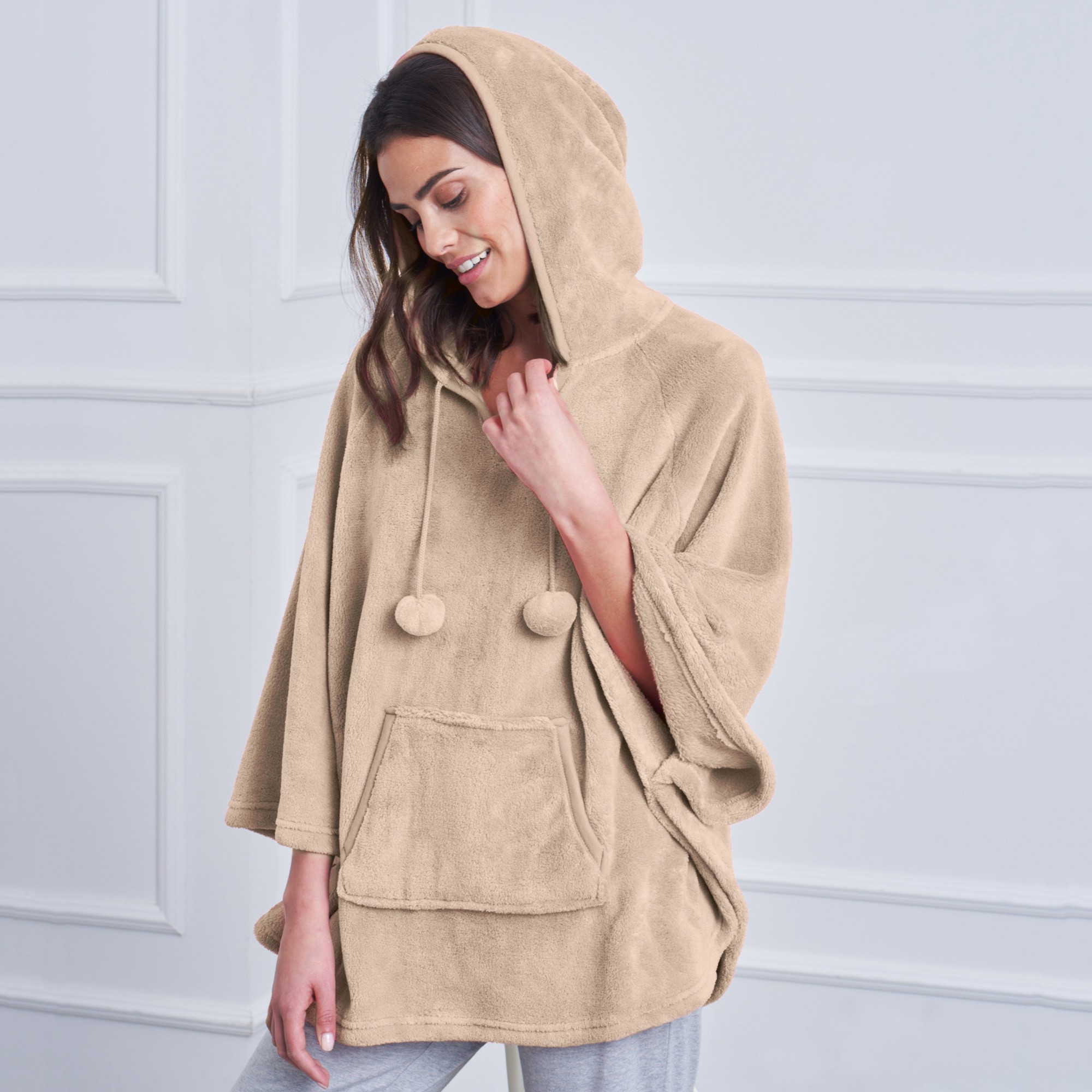 Poncho À Capuche, Maille Polaire Toucher Peluche - Blancheporte