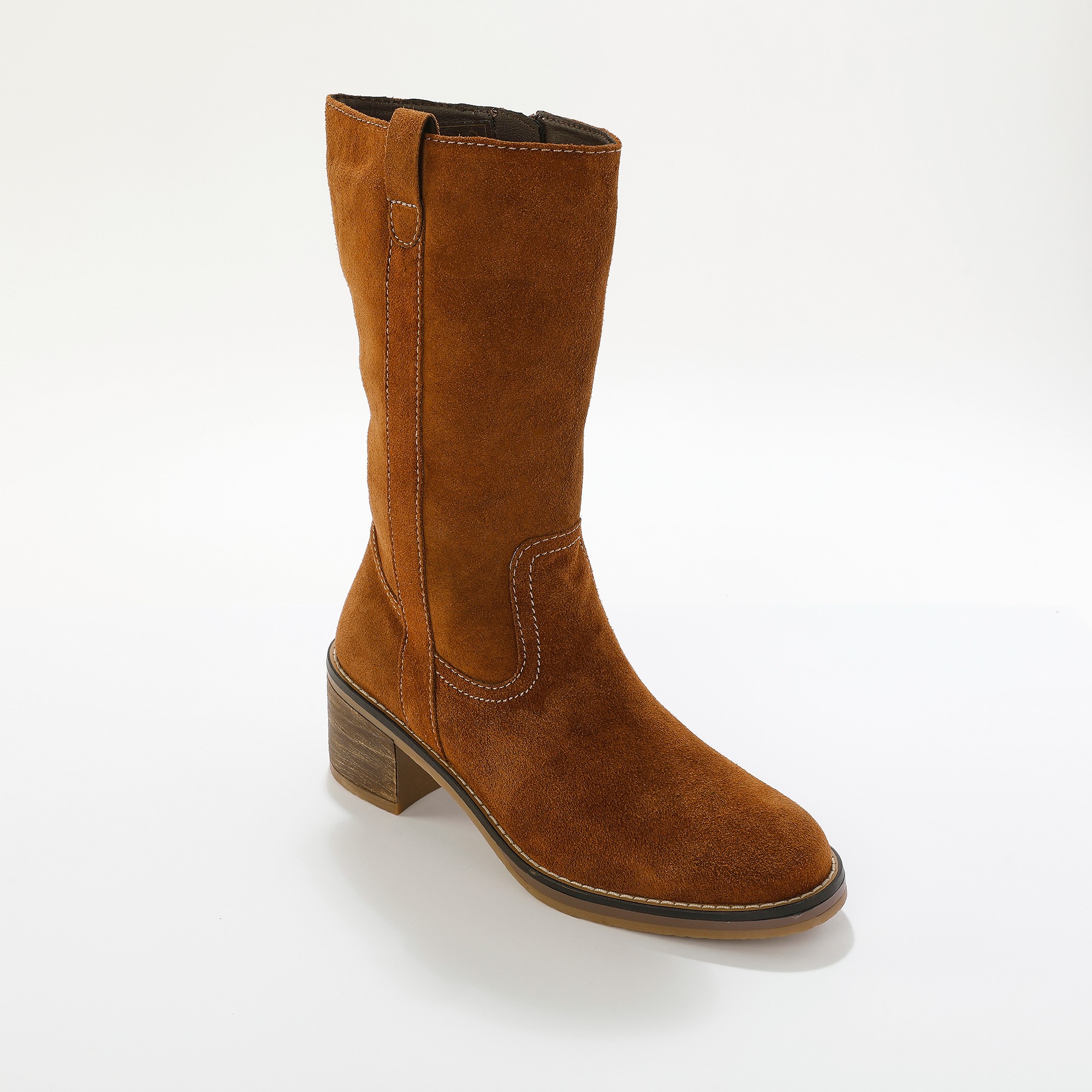 Bottes Mi-hautes En Croûte De Cuir À Talon - Blancheporte