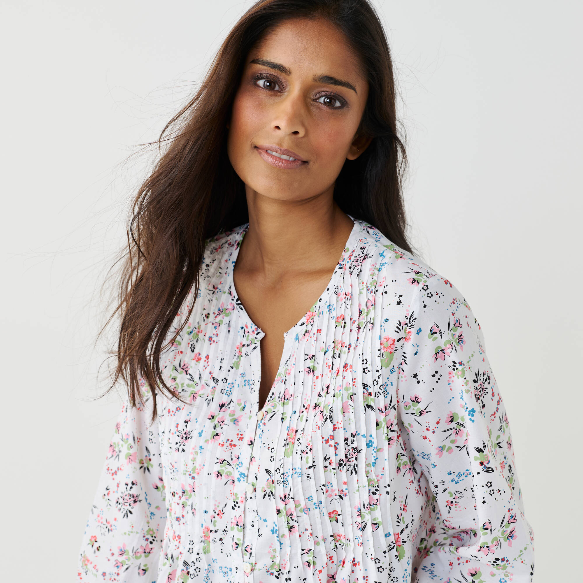 Tunique boutonne plis imprim fleuri - Blancheporte 33$