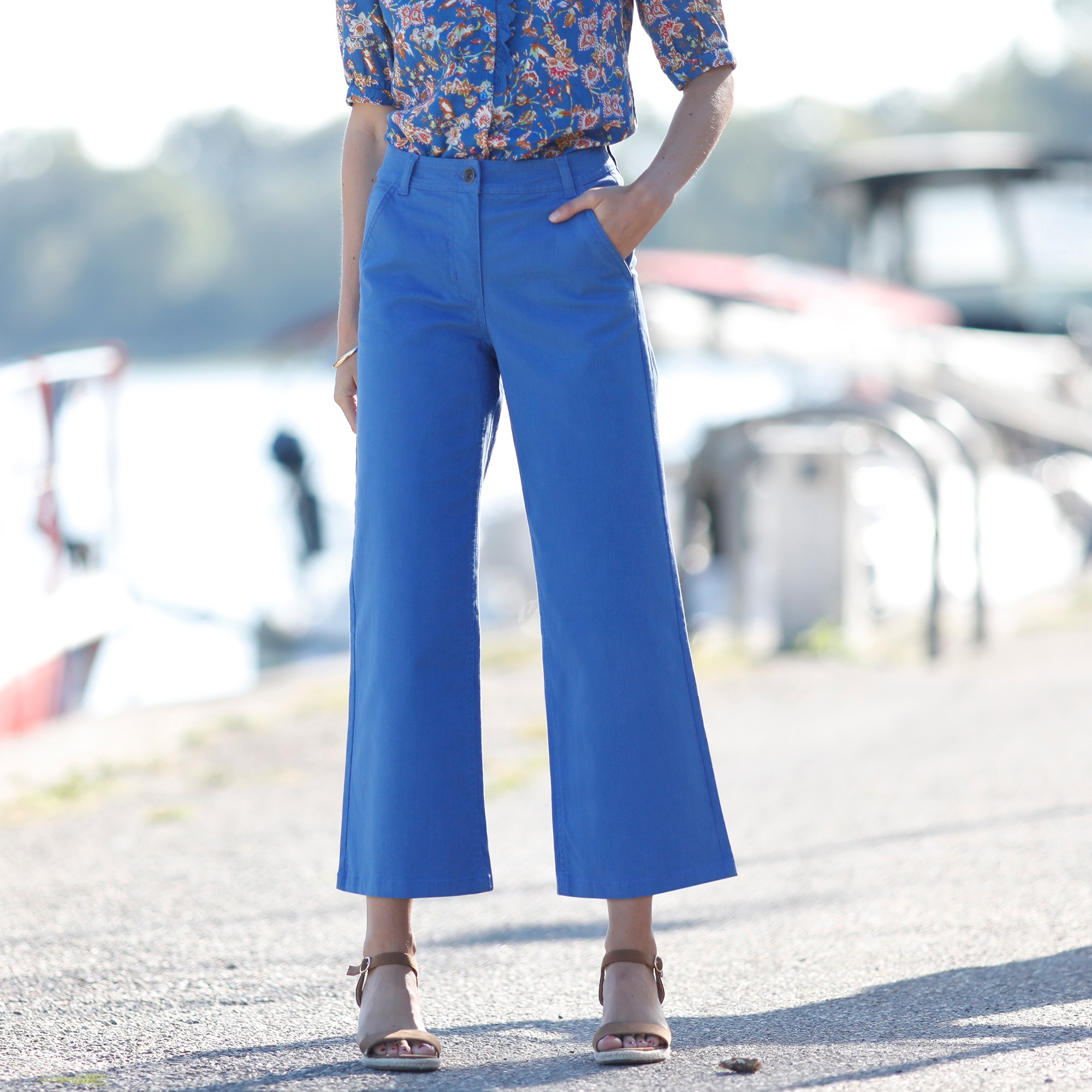 Pantalon Large Raccourci Uni - Blancheporte