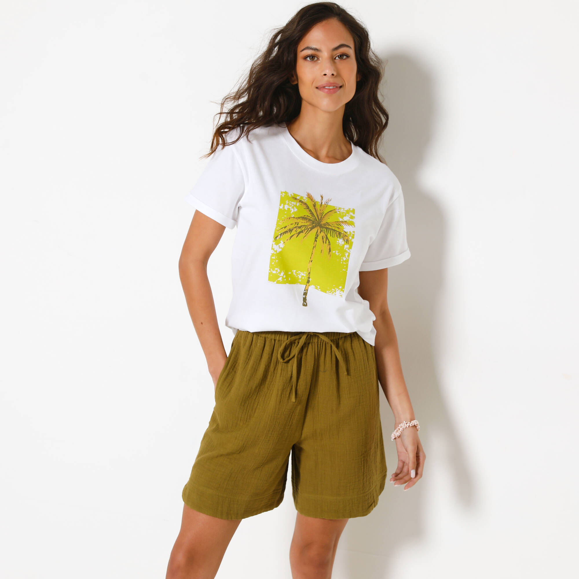 T-shirt col rond imprim palmier volume loose - Blancheporte 20$