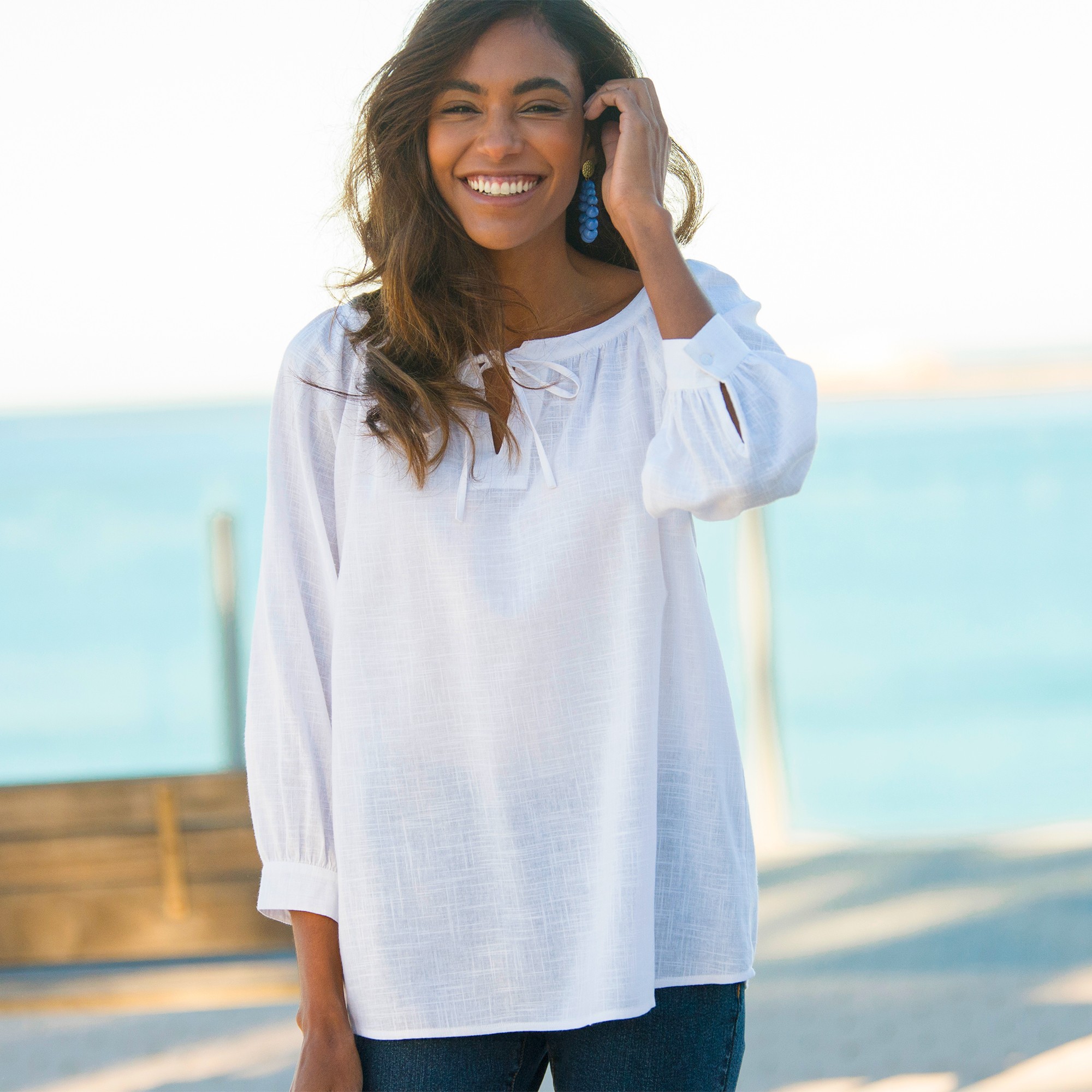 Blouse Ample Manches 7/8ème Blousantes, Unie - Blancheporte