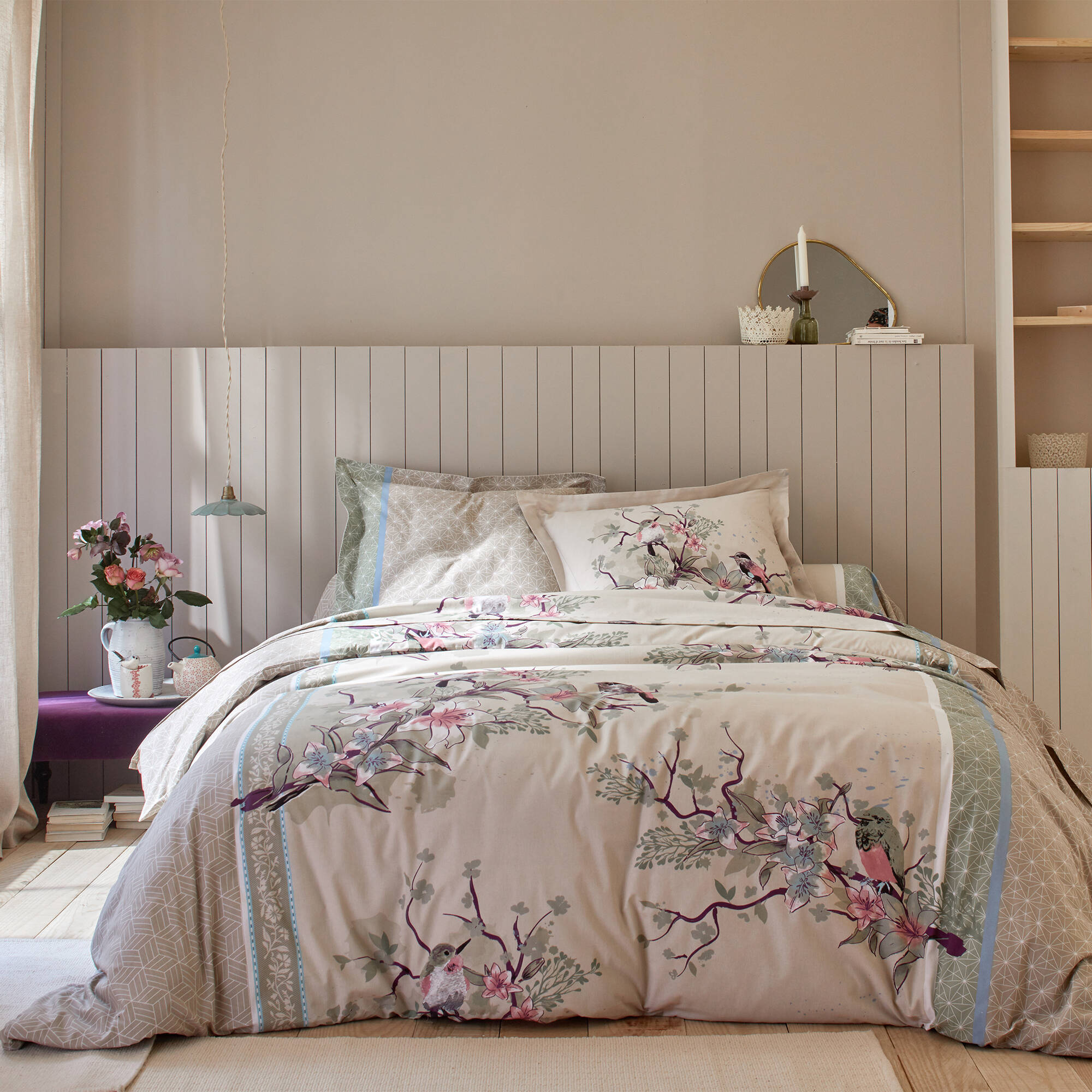 Linge de lit Birdy en coton imprimé oiseaux - Blancheporte