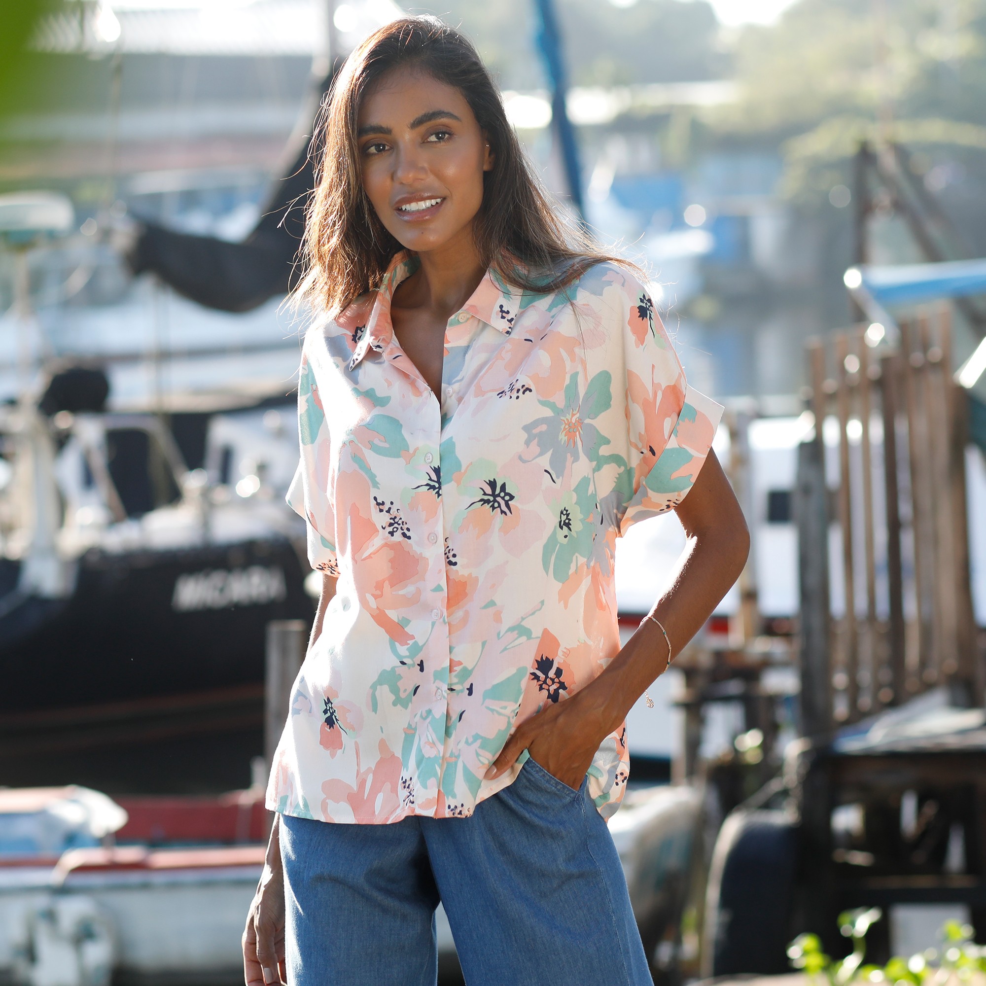 Chemisier Manches Courtes Imprimé, Viscose - Blancheporte