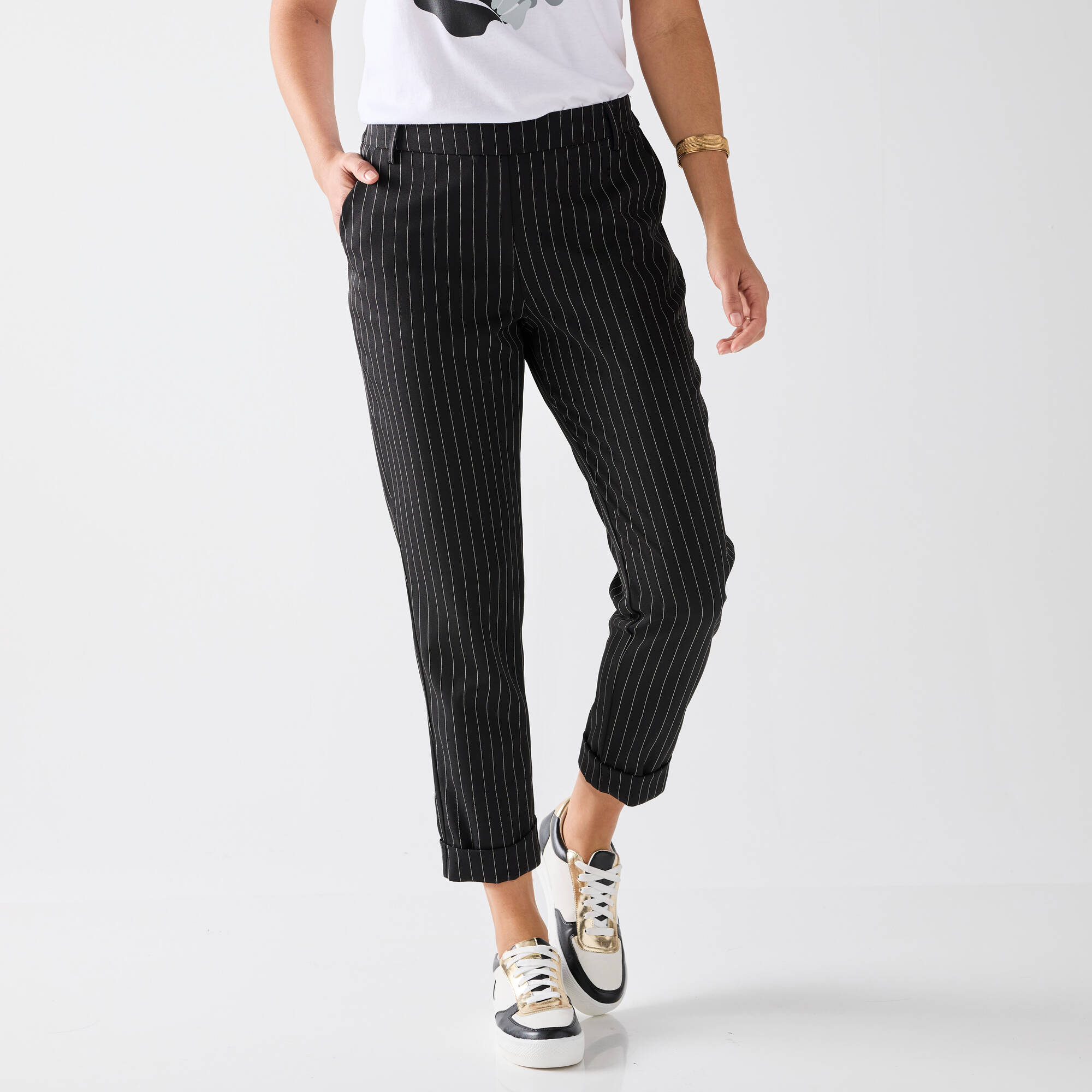 Pantalon Femme Lisette L Taille 8 – Regular, Noir Et Blanc, Coupe Droite