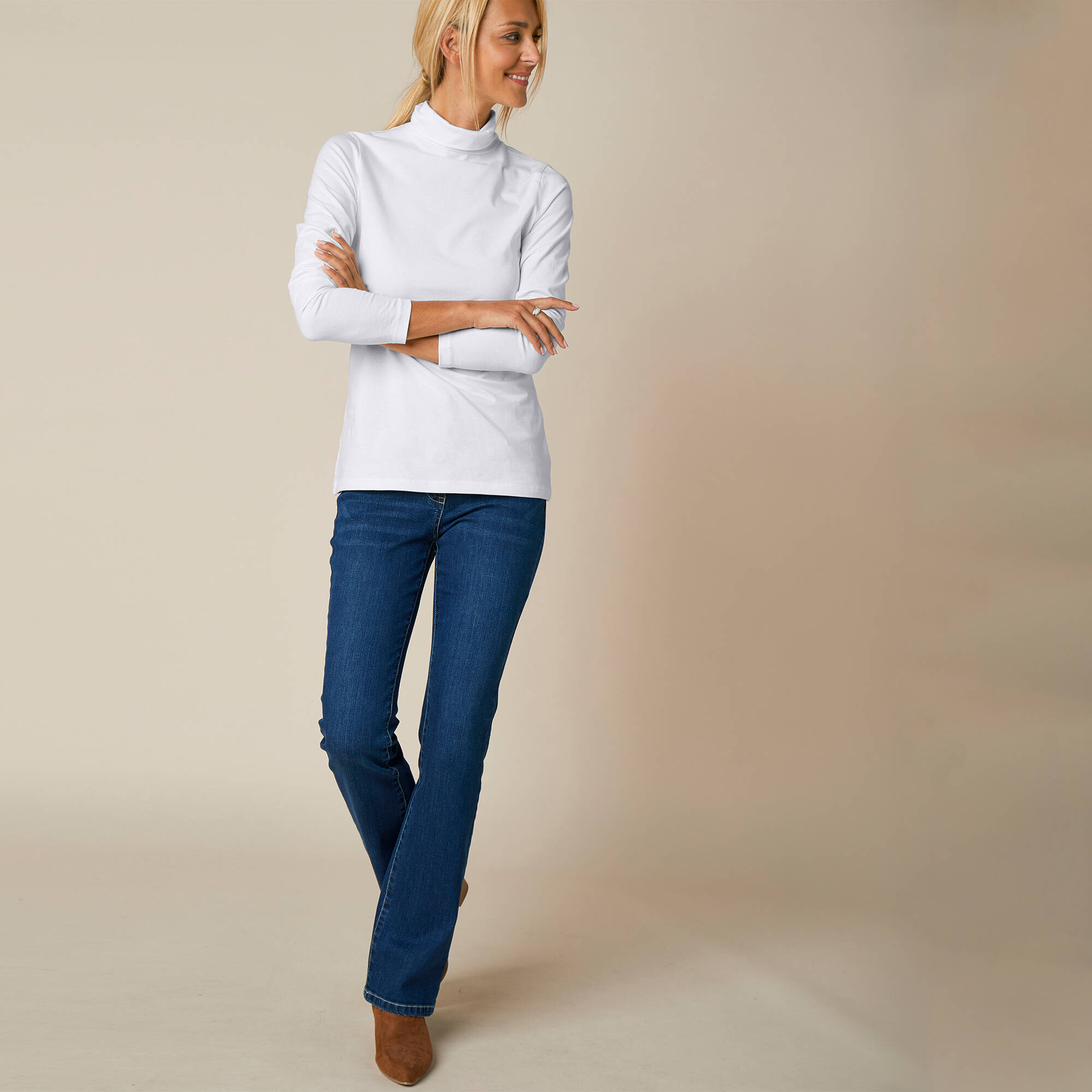 Sous pull col roule coton stretch uni blanc casse Blancheporte