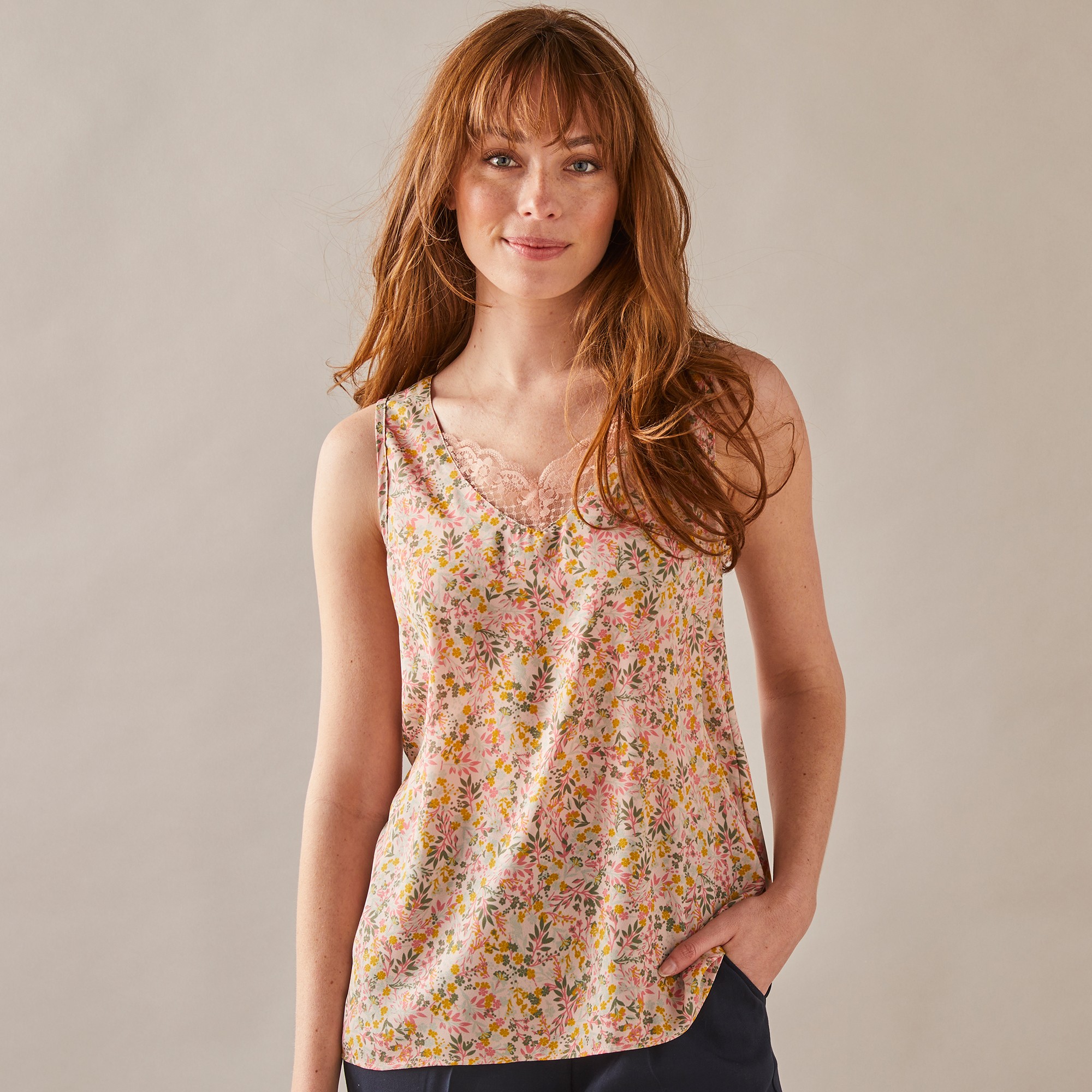 Caraco Col V Dentelle Imprimé, Crêpe - Blancheporte