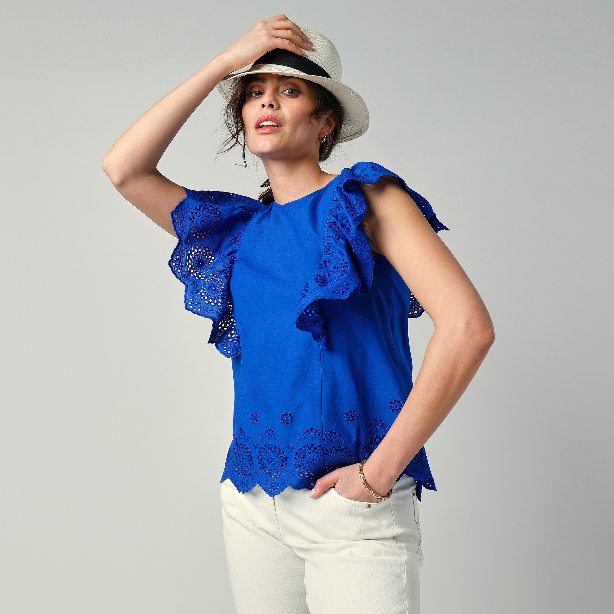 Blouse Volantée Avec Broderie Anglaise - Blancheporte