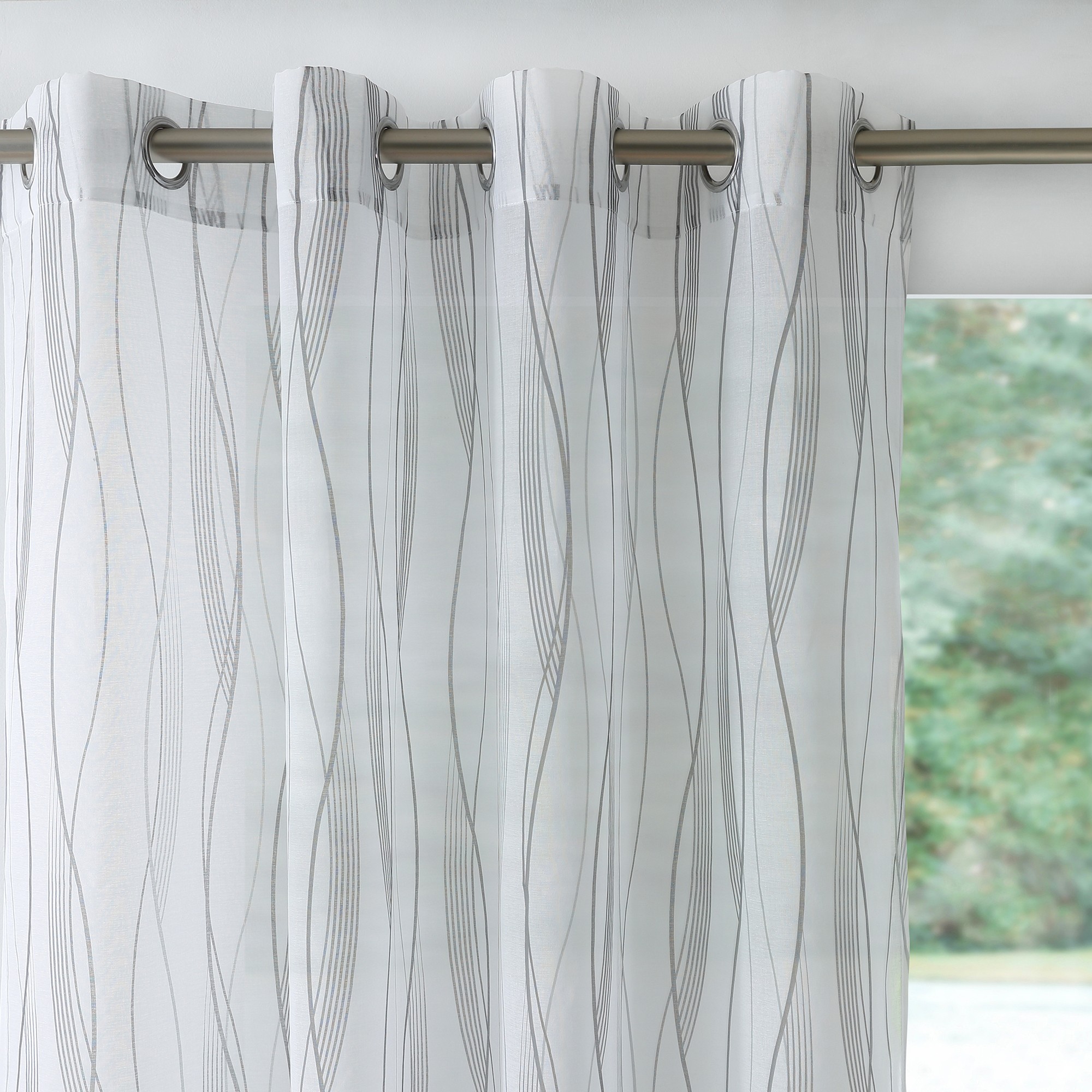 Panneau Voilage Motif Vagues - Finition Œillets - Blancheporte