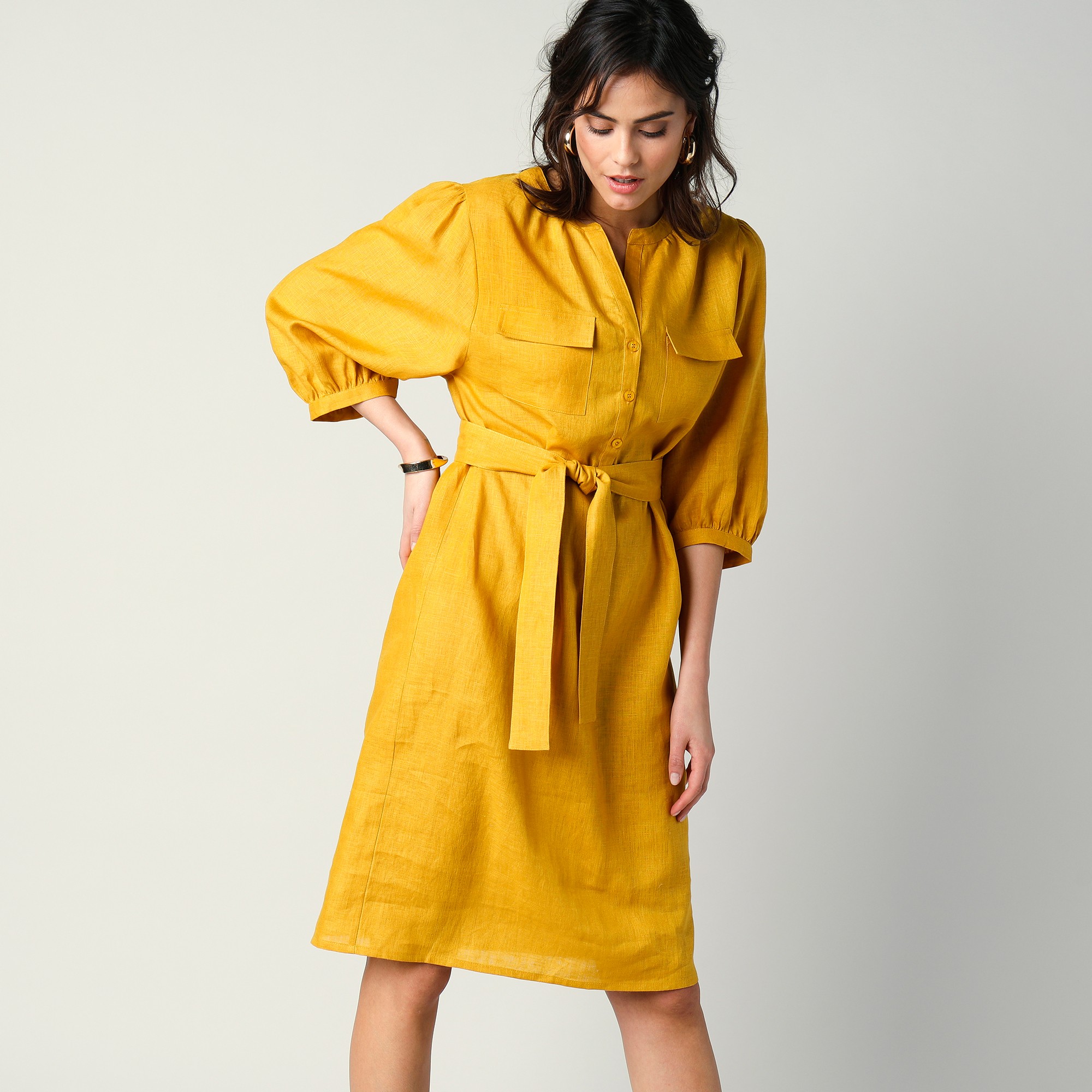 Robe Saharienne Unie En Lin, Ceinturée - Blancheporte