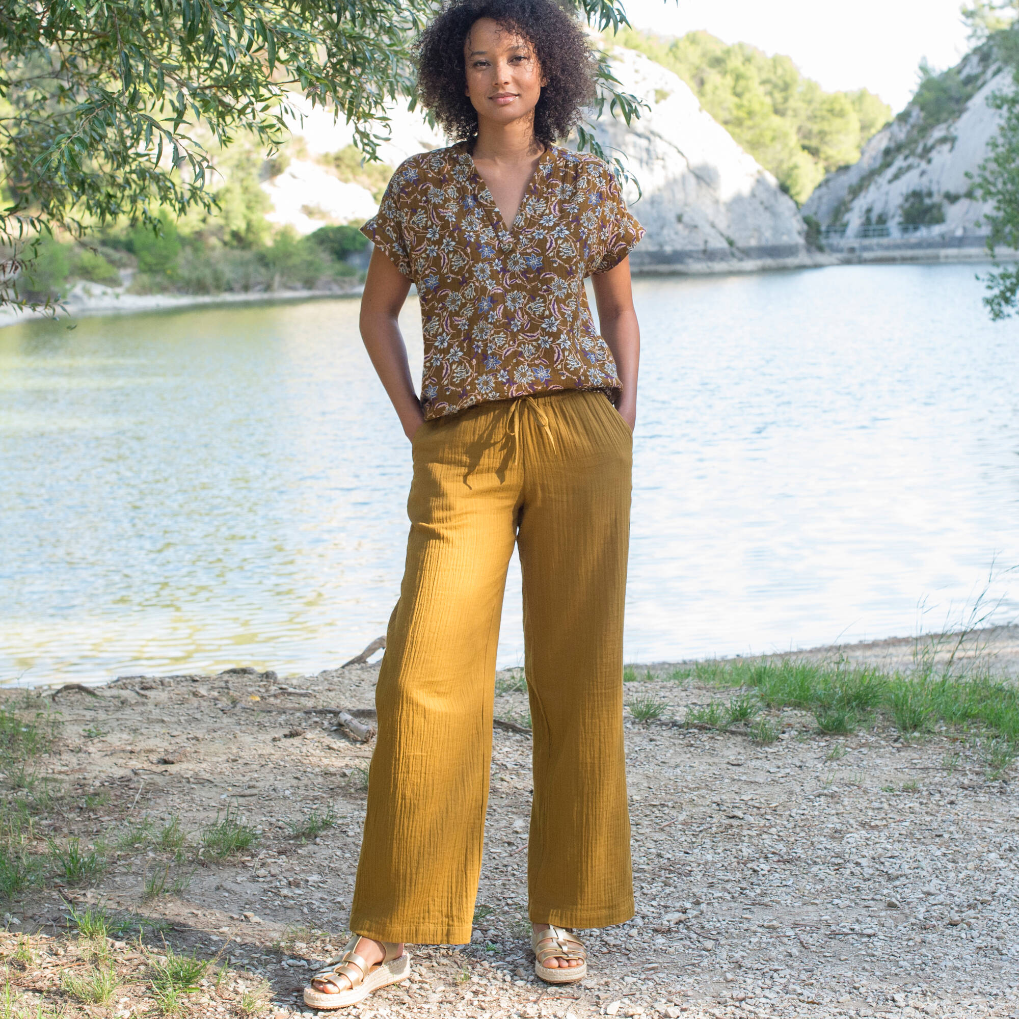 Blouse col tunisien imprime en double gaze de coton - Blancheporte 28$