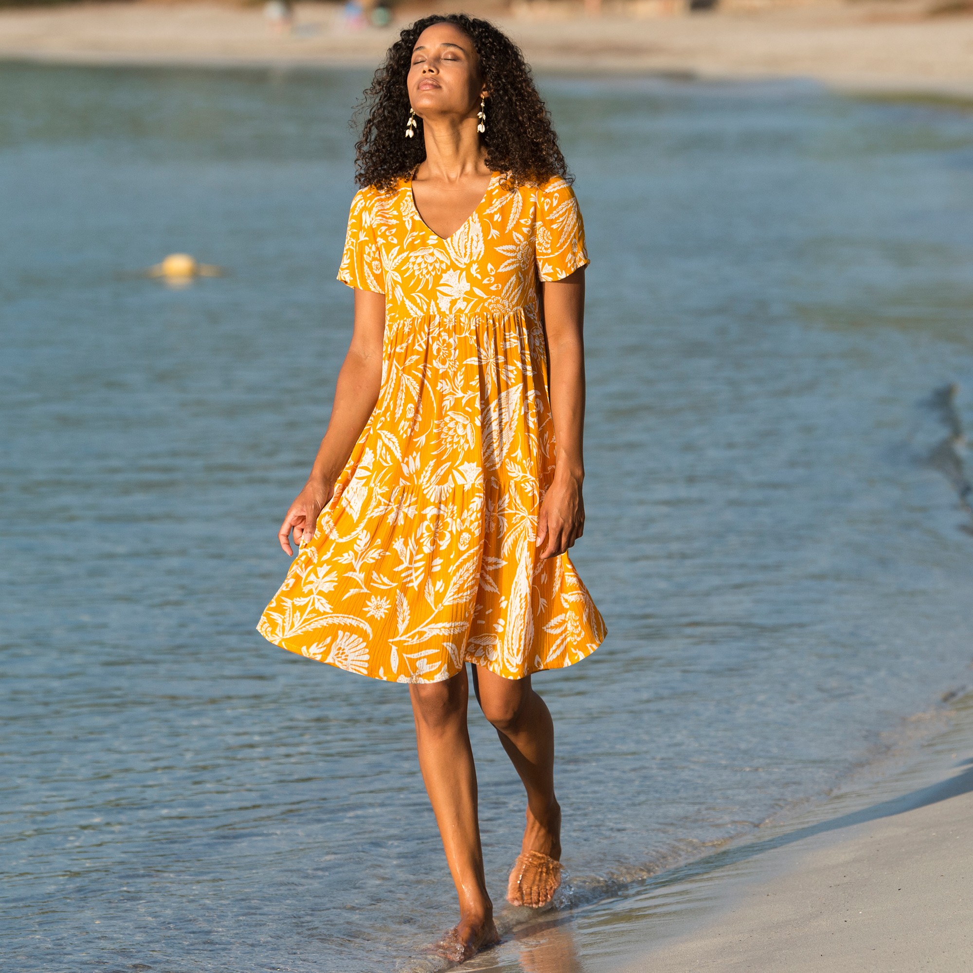 Robe Col V Courte Imprimée, Crépon - Blancheporte