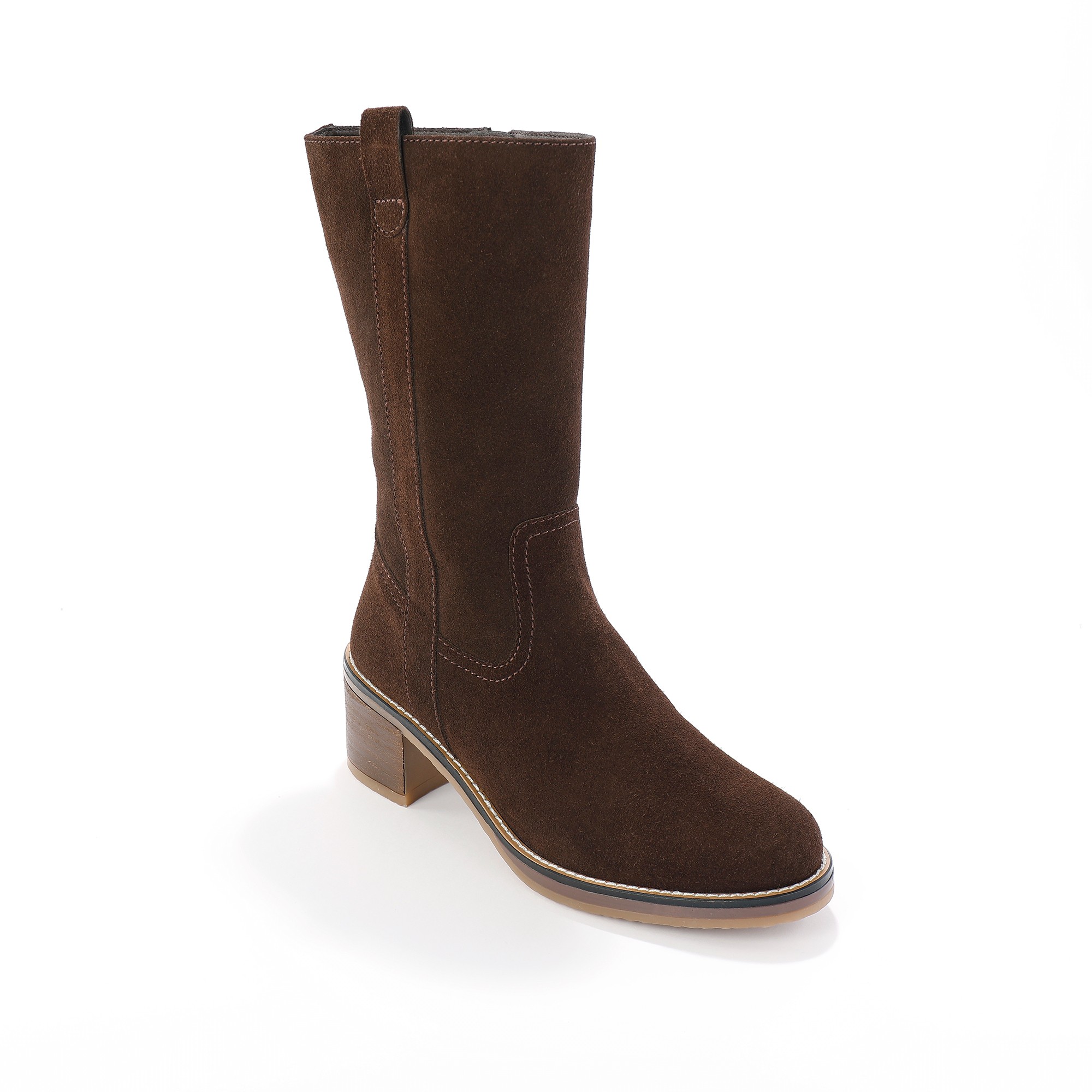 Bottes Mi-hautes En Croûte De Cuir À Talon - Blancheporte