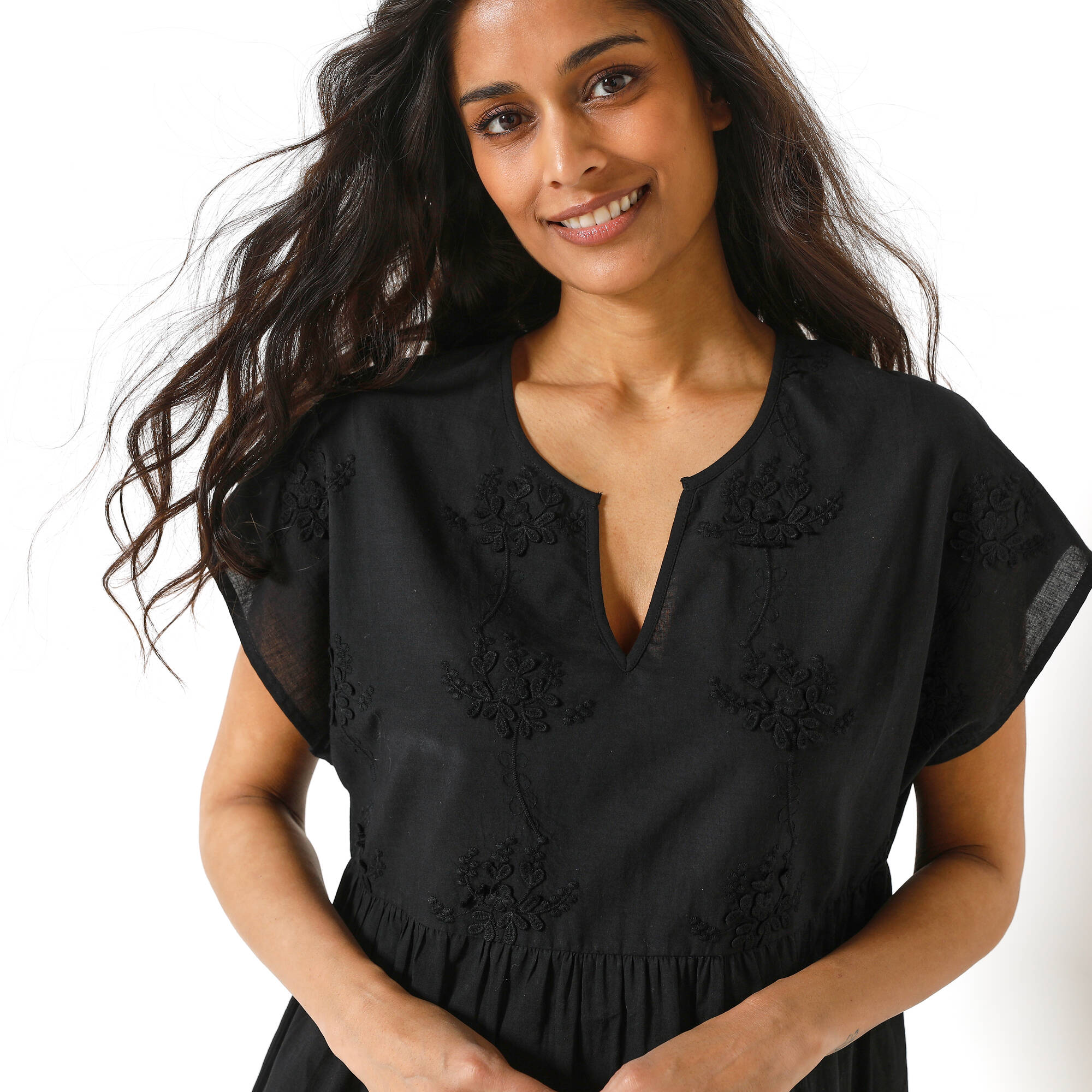 Tunique plastron broderie anglaise manches courtes - Blancheporte 36$