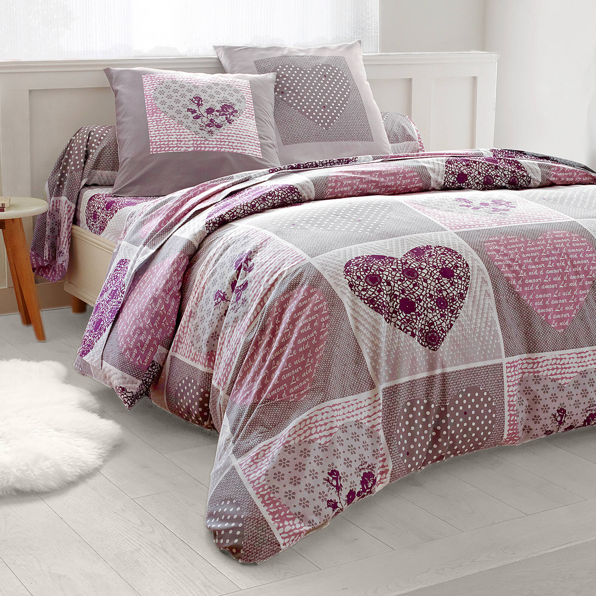 Linge de lit Lovely en coton imprimé coeurs - Blancheporte